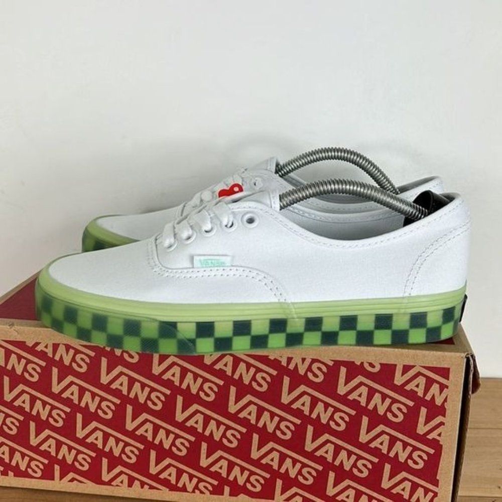 Vans translucent green grash checkered white authentic sneakers women’s size 8.5 - Picture 4 of 8
